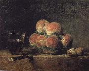 Jean Baptiste Simeon Chardin Baskets of peaches with wine walnut knife France oil painting artist